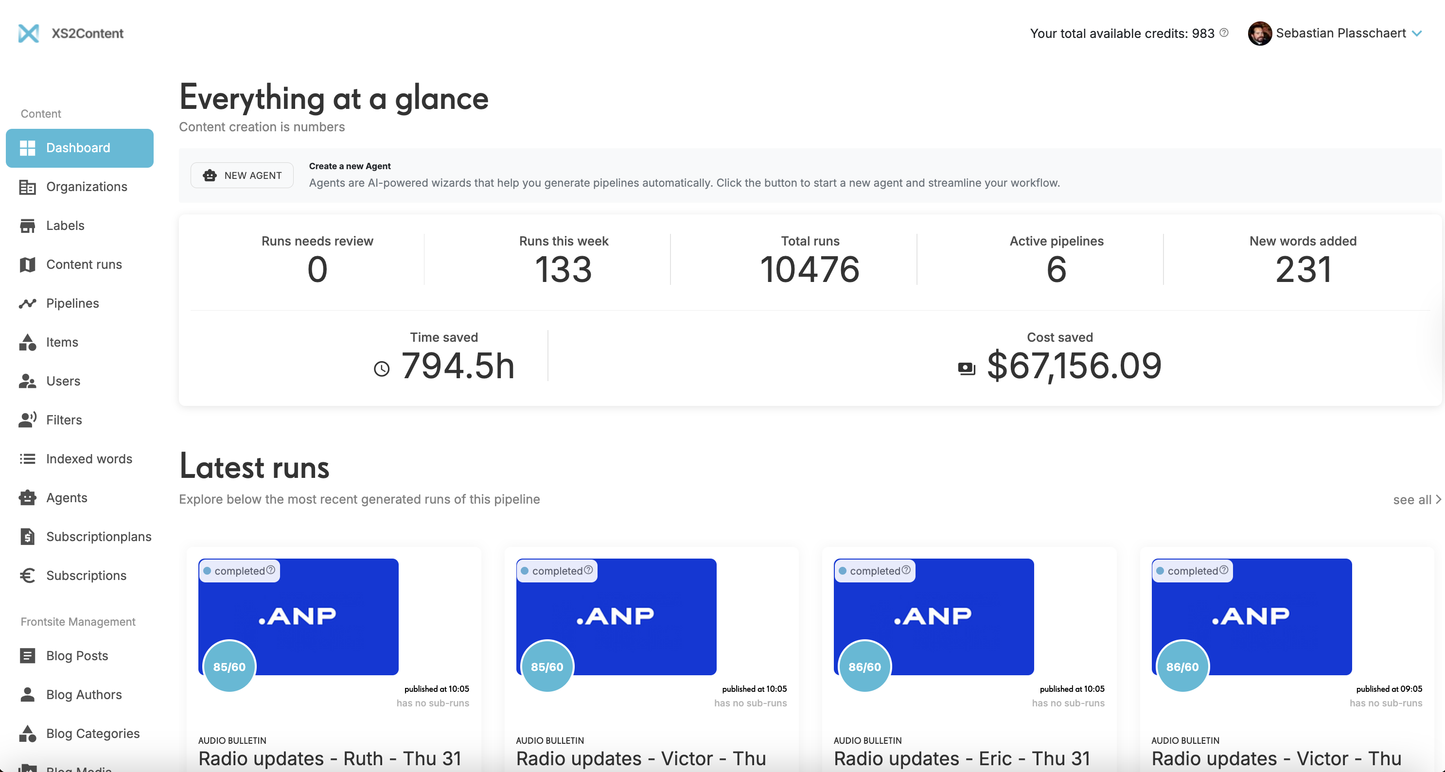 Analytics dashboard